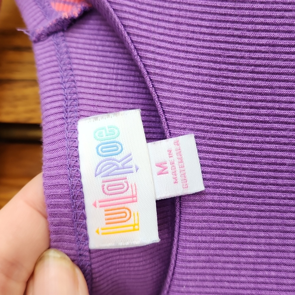 LulaRoe Purple and Pink Raglan Randy - Picture 3 of 5